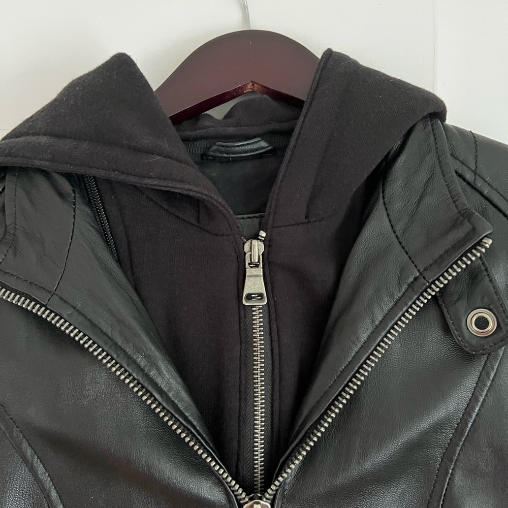 Leather jacket - Black Motorcycle Jacket - Picture 3 of 5